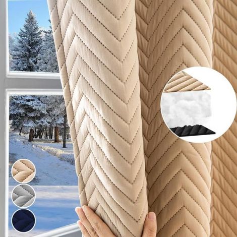 Rideau thermique - - 140x245 cm - 100% occultant - Volants - Beige (1/4)