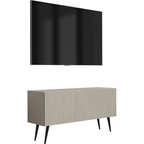 Mobile TV con frontale scanalato, Cashmere, gambe inclinate nere, 100 × 32 × 52 cm (1/5)
