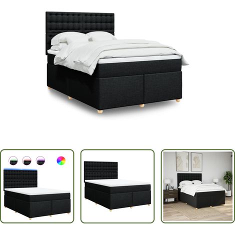 vidaXL LED-Beleuchtung - Boxspringbett mit Matratze Schwarz 140x200 cm Stoff (1/5)
