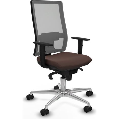 Horna sincro malla gris similpiel marrón oscuro brazos 1D base aluminio ruedas 65mm nailon (1/5)