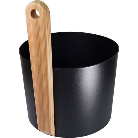 Infraworld Aufgusseimer Nova 5 Liter aus Aluminium in Schwarz mit Zedernholz-Griff