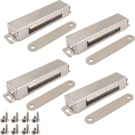 Aimant Porte Placard 4 Pièces,Porte Coulissante Loqueteaux Magnétiques,Aimant Puissant Acier Inoxydable 304 pour Tiroir, Étanche SdB & Cuisine - (1/5)
