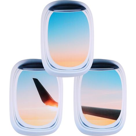Ew028 Lot de 3 stickers muraux avion et paysage en PVC (1/5)