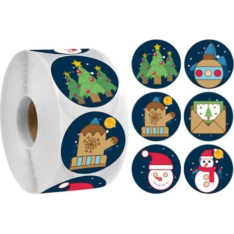 Autocollants Autocollants de Noël Rouleau pour Cartes Cadeaux Décorations 500 Pièces Multi-Pack Noël Père Noël PVC Double Face Flocon de Neige Père Noël Renne Décalcomanies Décorations de Fenêtres de