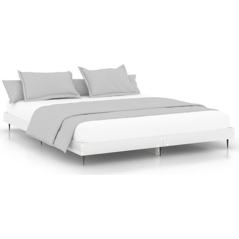 Cadre de lit blanc brillant 120x200 bois d'ingénierie (1/5)
