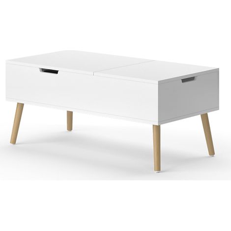 Vicco – Table basse extensible blanche 100 x 44 cm – Panneau de particules 16 mm – Compartiment de rangement intégré – Design moderne (1/5)