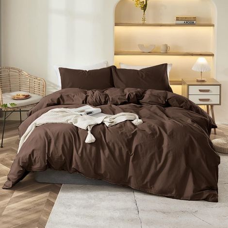 Housse de Couette 220x240 cm Marron Foncé Chocolat Couleur Unie (1/5)