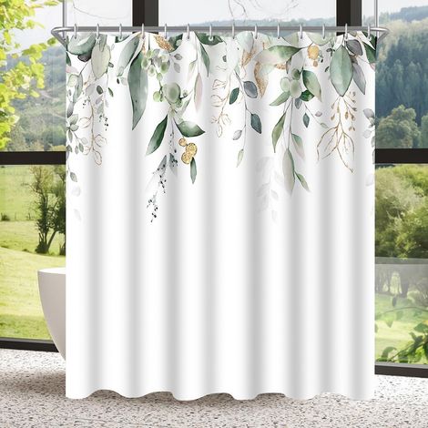 Duschvorhang 200x200 cm Goldene Blätter, Anti-Schimmel, Textil, Wasserabweisend (1/5)