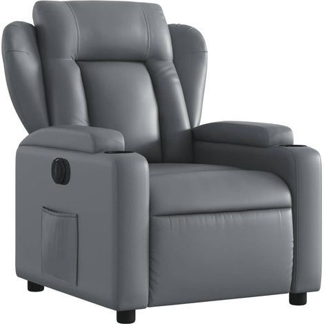 Poltrona relax TV con comodissima funzione reclinabile elettrica in PVC grigio DEC028388