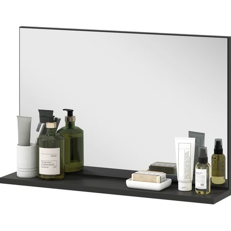 Miroir mural salle de bain avec étagère, design moderne multifonctionnel, 60 x 12 x 40 cm, noir