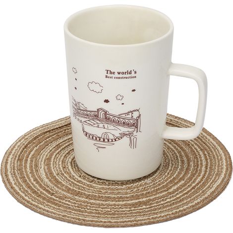 Joli set de table rond en ramie de style japonais, tapis isolant thermique en ramie (taille S, couleur café) (1/3)