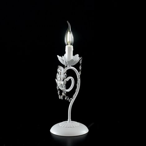 Lampe à poser en fer blanc Shabby strass damassé une lumière 16x h39 cm