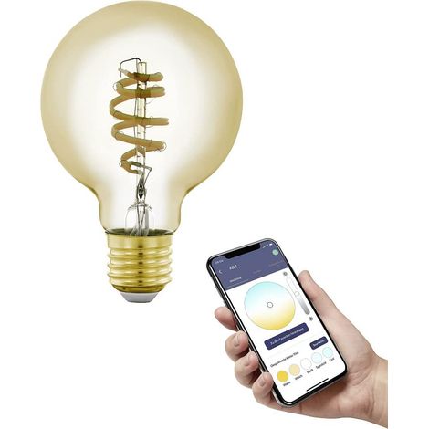 Eglo connect.z Smart Home lampadina Led E27, design vintage, G80, ZigBee, app e controllo vocale, dimmerabile, colore della luce regolabile, 360 lumen, 5 W, ambra (1/4)