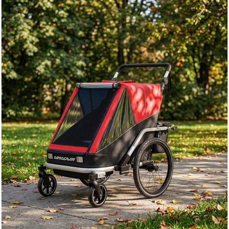 Rimorchio per bicicletta per bambini 2 posti 2 in 1 pieghevole rosso OKWISH (1/5)