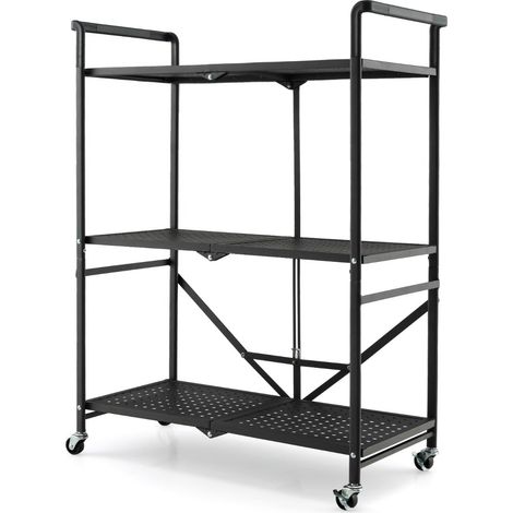 Carrello di servizio pieghevole - 72,5 x 33 x 93,5 cm - 3 pratici ripiani - facile mobilità - metallo nero 200019645