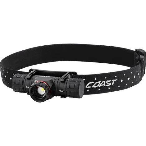 Coast Wiederaufladbare LED Stirnlampe 1000 lm, Rot/Weiß Licht, TWIST FOCUS Flood-Spot, 165 m Leuchtweite, IP54 staub- und spritzwassergeschützt, verstellbares Kopfband für Arbeit und Outdoor