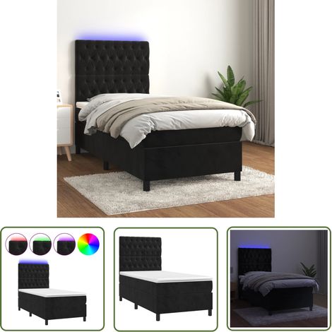 The Living Store Boxspringbett mit Matratze & LED Schwarz 80x200 cm Samt - Boxspringbett - Samtbett - Doppelbett - Schlafsofa - Luxusbett (1/5)