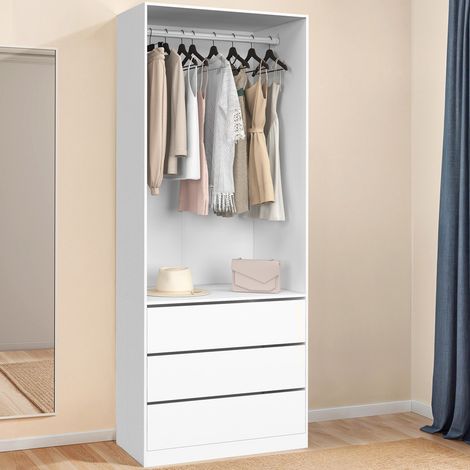 Vestidor TAYLOR 80 x 55 x 200 cm 1 mueble con armario + 3 cajones blancos (1/5)