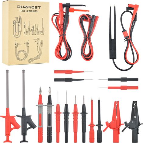Câble multimètre 21 en 1 – Sondes remplaçables – Pince crocodile CAT III 1000V – Crochet de test 18cm – Compatible avec multimètres numériques – Durficst (1/5)