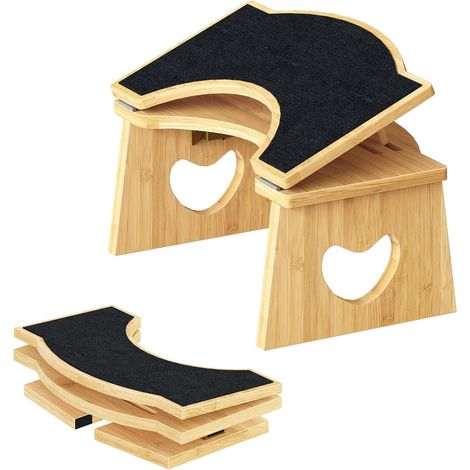 Tabouret de Toilette en Bambou Pliable et Réglable, Repose-Pied Ergonomique Antidérapant, Tabouret Physiologique, sans Montage, pour Salle de Bain, Bambou Naturel et Noir EYL03FP01 (1/5)