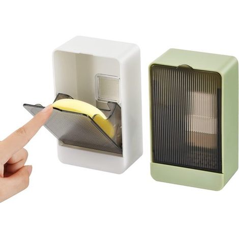 Jabonera de pared, Jabonera, Blanca y verde, 2 piezas, Impermeable y a prueba de polvo, Transparente, Jabonera con tapa y drenaje automático (1/5)