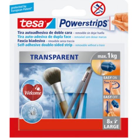 TESA POWERSTRIPS 8 STRISCE ADESIVE TRASPARENTI
