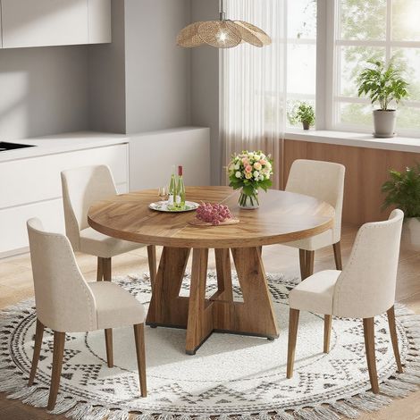 Runder Esstisch 120 x 120 x 75 cm – Holztisch für 6 bis 8 Personen – für Küche, Wohnzimmer, Maserung