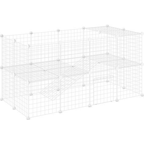Tierkäfig, Zaun für Haustiere, Gehege für Kleintiere, modular, 2 Ebenen, Stahldraht, 146x73x73cm, weiß (1/5)