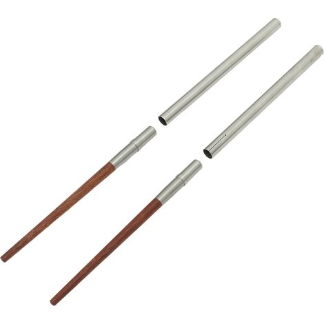 Baguettes pliantes en acier inoxydable et bois de rose, couverts de camping compacts pour randonnée et pique-nique, système de verrouillage pratique. (1/5)