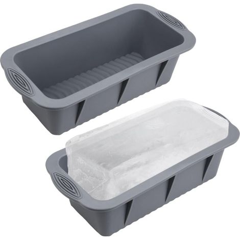 Bandeja de 2 cubitos de hielo grandes, bandeja de silicona gris, molde reutilizable de 2,1 kg para congeladores, baños de hielo, baños fríos o neveras portátiles. (1/4)