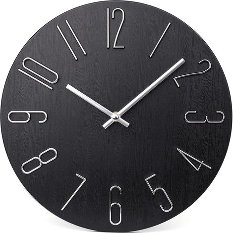 30 cm (ca. 30 cm) geräuschlose Wanduhr, kein Ticken, moderne Holzwanduhr, Dekoration, Büro, Zuhause, Schlafzimmer, Schule (Schwarz)
