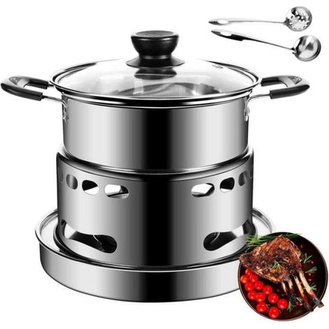 Réchaud De Camping - 18 Cm - Acier Inoxydable - Sans Électricité - Puissance Réglable - Pour Intérieur Et Extérieur - Lot Complet ×1 (1/4)