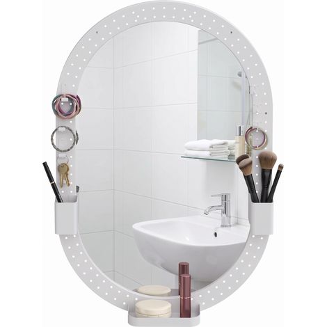 HOMCOM Oval Wall Mirror, 60 x 90 cm, Pegboard Frame, Wall-Mounted, White (1/5)