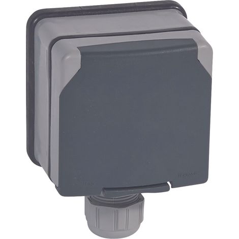 Prise de courant 3P + T - Avec éclips de protection - 20 A - Complet - Gris - Plexo 66 - 90456 - Legrand