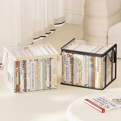 Boîte de rangement pour livres en plastique transparent avec couvercle – Organiseur transparent et empilable pour livres et magazines (1/5)