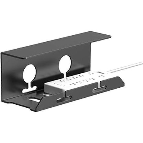 Metallener Kabelkanal für die Untertischmontage mit Halterung für Steckdosenleiste und Befestigungsklemme. Bohrfreie Installation. Robust und geräumig. (1/5)