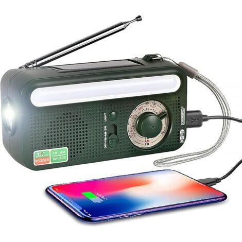 QORVA-Radio portable AM/FM/SW avec manivelle, batterie 2000 mAh, lampe torche LED, lampe, alarme SOS, idéale pour le camping et la survie.