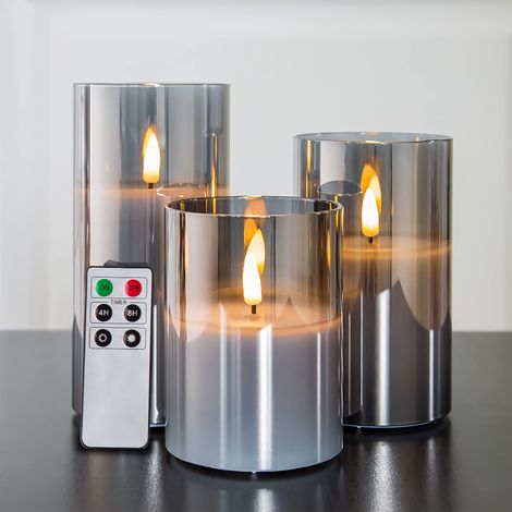 Bougies Sans Flamme, 3pc Ensemble de Bougies Mèche Scintillante, Réaliste Bougie à LED Avec Télécommande Minuterie, Décoratives Effet de Verre (1/5)