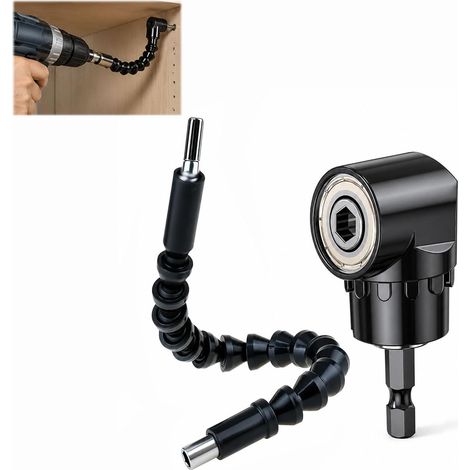 2-Piece 300mm Flexible Drill Extension and 105° Angle Attachment, 1/4" Magnetic Screwdriver Bit Holder, Screwdriver Bit for Drills and Screwdrivers, Adapter for Hard-to-Reach Spaces (1/5)