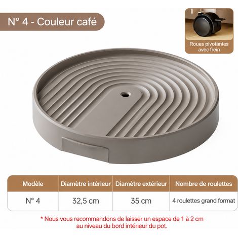 Plateau roulant pour pot de fleurs n° 4 couleur moka diamètre intérieur 32,5 cm support à roulettes 36 × 7,5 × 36 cm 980 g – Livraison gratuite