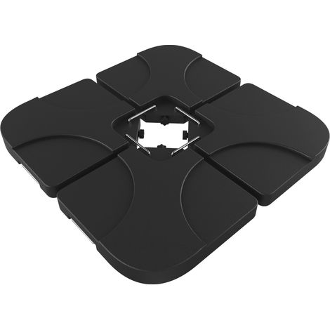 Set 4 Supporto Pesi Base Ombrellone Parasole Da Giardino In Plastica HDPE Riempibili Con Acqua E Sabbia 60 Litri / 100 Kg Adatti Per Ombrelloni Base A Croce 50 x 50 x 7.5 cm Nero (1/5)