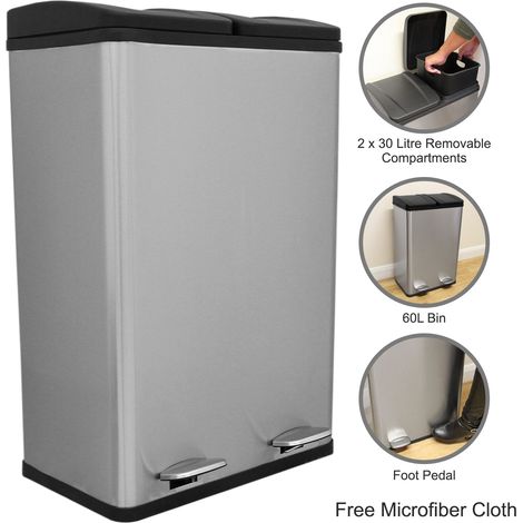 Doppel Tretmülleimer Edelstahl 60 L Mülltrennsystem Mülleimer Abfalleimer Duo (1/5)