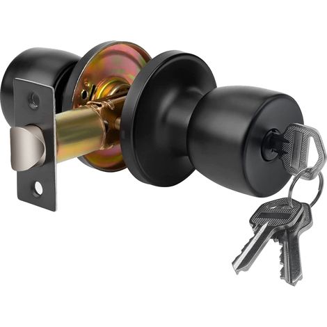 Bouton de porte avec serrure et clé, noir mat, rond, serrure à bille, bouton de porte intérieur/extérieur pour chambre à coucher, salle de bain, entrée (1/5)
