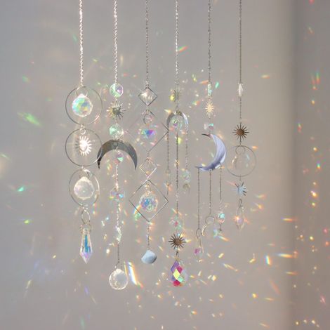 Lot de 6 décorations suspendues en cristal – carillons décoratifs pour extérieur – lumière réfléchissante – finition argentée (1/5)