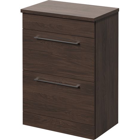 Napoli 390 Brown Oak 600mm 2 Drawer Vanity Unit for Countertop Basins - 600mm - Chrome 320mm Handle