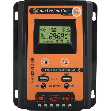 Regolatore di carica solare MPTT 12V/24V, regolatore di batteria per pannelli solari con doppia porta USB, display LCD, regolatore di corrente del pannello da 30A, nero/arancione