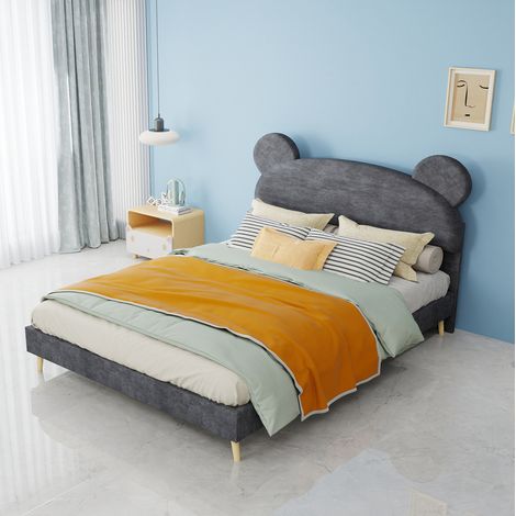 Cama infantil 140 x 200 cm gris con cabecero de orejas de oso HAVRYA (1/5)
