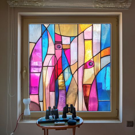 Film de confidentialité coloré pour vitres, 50×50cm, pour la décoration de fenêtres en verre, film à adsorption électrostatique. (1/5)