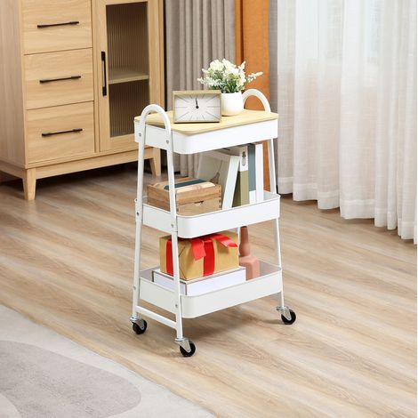 Carrello da cucina a 3 livelli in acciaio bianco con coperchio, 45 x 31 x 79,4 cm DESVIAE (1/5)