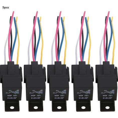 Lot de 5 relais automobiles 12V 30A/40A, 5 broches SPDT avec support et faisceau (1/5)